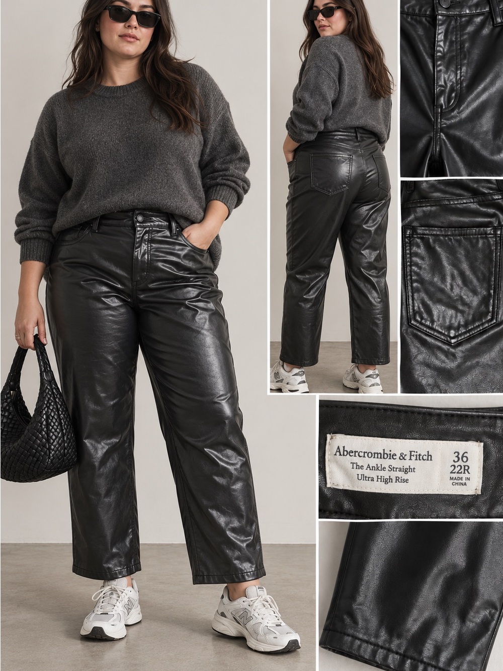 Plus size Abercrombie & Fitch The Ankle Straight Vegan Leather Pants Black 22R
